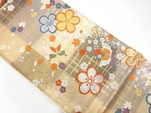 桜に蝶模様織出し袋帯